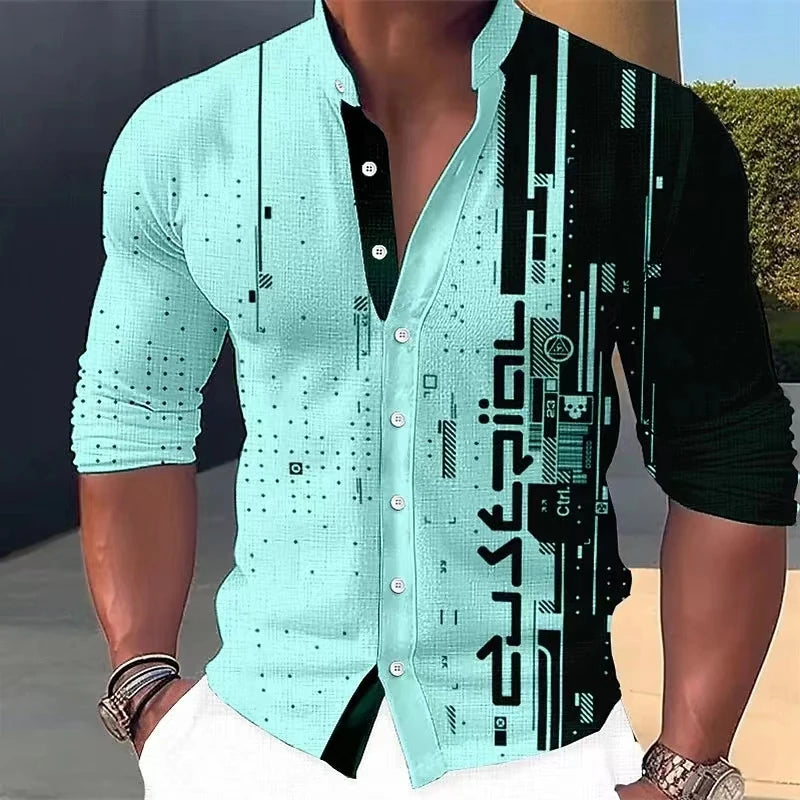 New Four Seasons Fashion Men's Shirt Printed Casual Business Long Sleeve Stand Collar Shirt Men's Extra Large Size xs-5xl.