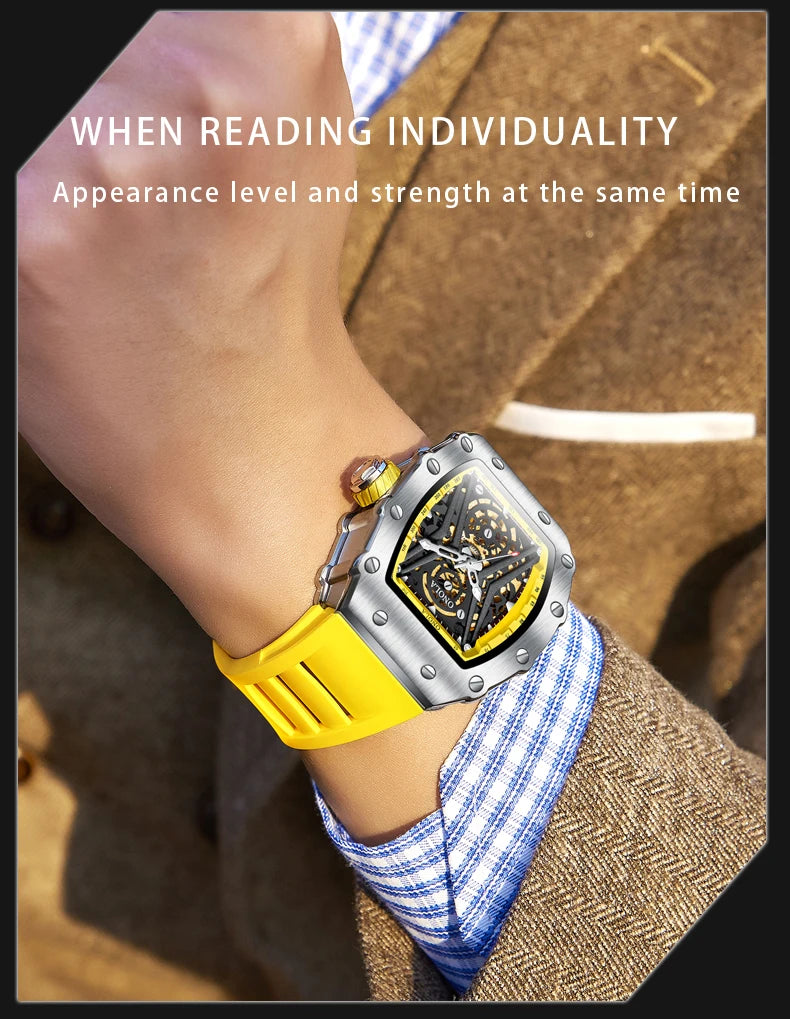 ONOLA Original Design Watch Mechanic Watches Men Top Luxury Fashion Casual Luminous Square Skeleton Clock Men Automatic Watch