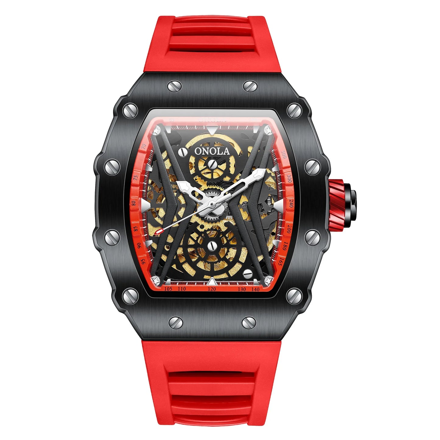 ONOLA Original Design Watch Mechanic Watches Men Top Luxury Fashion Casual Luminous Square Skeleton Clock Men Automatic Watch