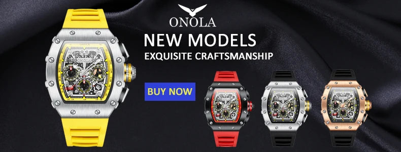 ONOLA Original Design Watch Mechanic Watches Men Top Luxury Fashion Casual Luminous Square Skeleton Clock Men Automatic Watch