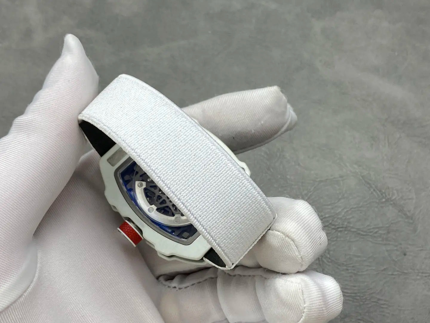 White square case Men's Watch, Blue Woven Strap, Hollow Mechanical Sports Fashion Watch