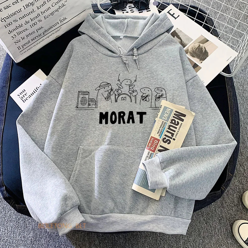Morat Music Group hoodie, graphic print, hip hop style, comfortable, unisex.