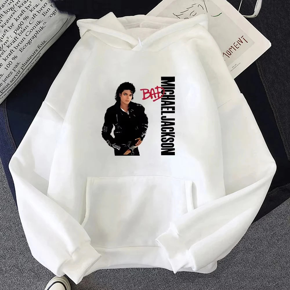 Unisex long-sleeved hoodie with a Michael Jackson graphic print.
