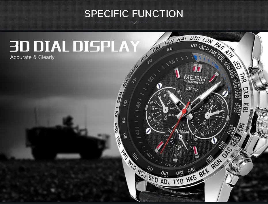 MEGIR 1010 Hot Men's Watch Original Luxury Fashion Brand Sport Clock Leather Strap Business Quartz Wrist Watches for Men Casual