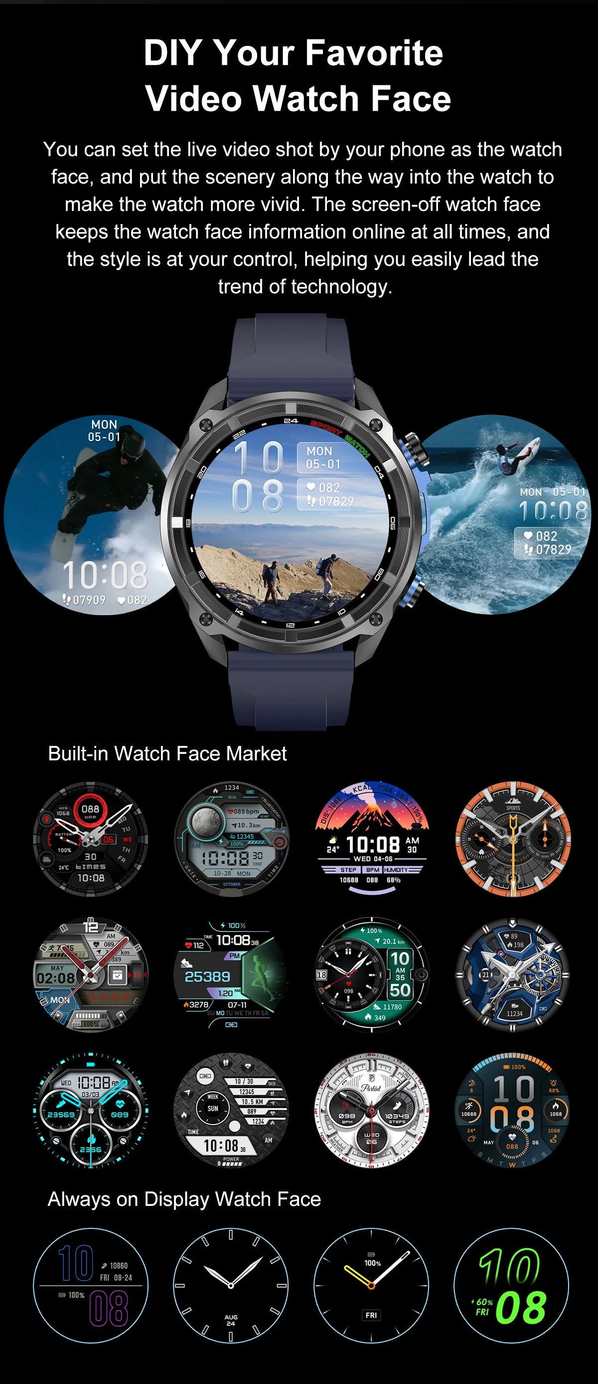 GPS Offline Map 1000mAh Battery Smart Watch Built in Swim 200+ Sports Clock 10ATM Waterproof 4GB Outdoors Military Watches