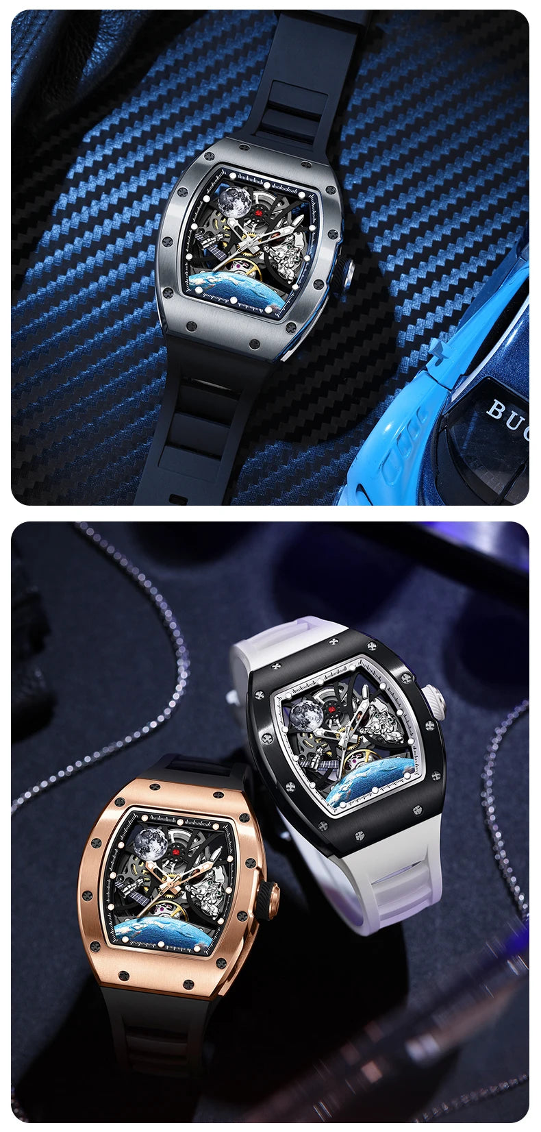 High Quality Men's Automatic Watch with Stylish Sports Silicone Strap 5 ATM Waterproof Mechanical Watches for Active Lifestyles