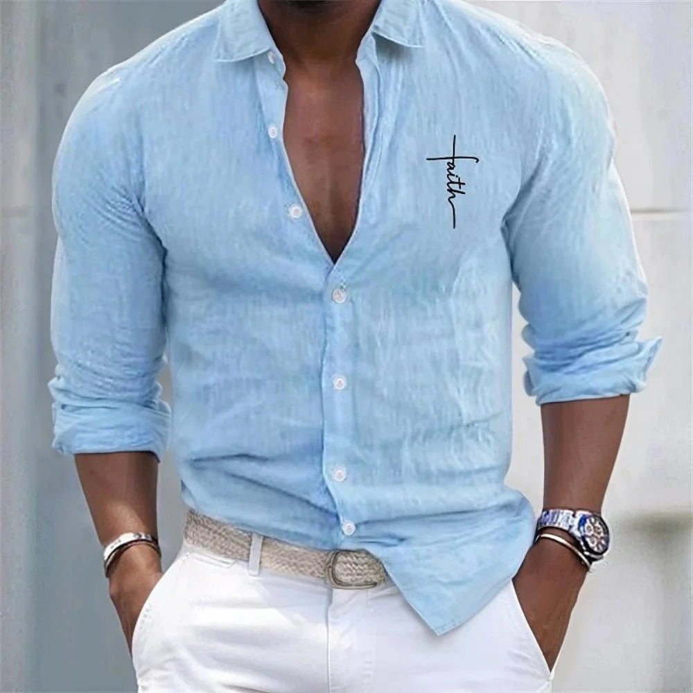 Men's Linen Shirt Casual Shirt Vacation Hawaiian Long Sleeve Lapel Spring and Autumn Clothing Apparel Button Shirt XS-6XL