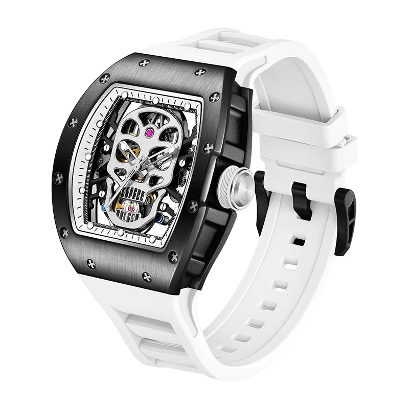 Design Automatic Skeleton Watch Mechanical Movement Waterproof Tonneau Wristwatch with Silicon Strap Sports Casual 2025