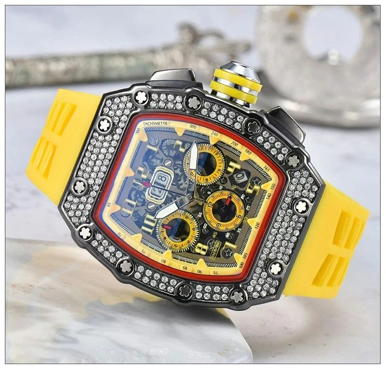 Relógio De Quartzo Fashion Multifuncional Com Movimento De Liga PU Strap Pequeno Três-Pontos HENGBOLONG Para Negócios