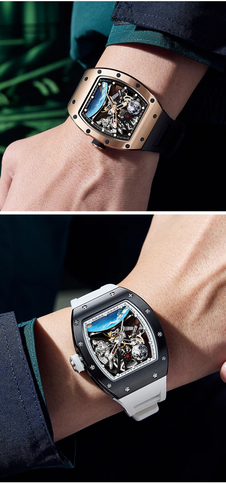 High Quality Men's Automatic Watch with Stylish Sports Silicone Strap 5 ATM Waterproof Mechanical Watches for Active Lifestyles