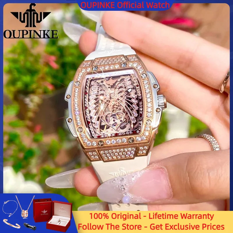 OUPINKE Watch 3225 Women Imported Movement Mechanical Watch Luxury Elegant Diamond Butterfly Skeleton Women Watch Gift Versatile