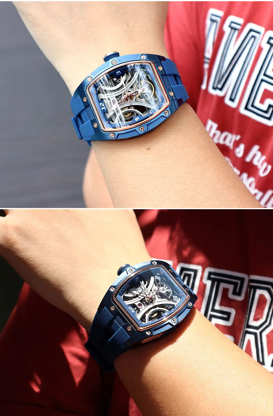 MEGIR Sports Style Automatic Mechanical Watch for Men Full Hollow Transparent Dial Design Stainless Steel Case Silicone Strap