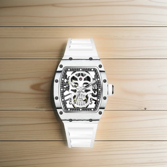 Design Automatic Skeleton Watch Mechanical Movement Waterproof Tonneau Wristwatch with Silicon Strap Sports Casual 2025