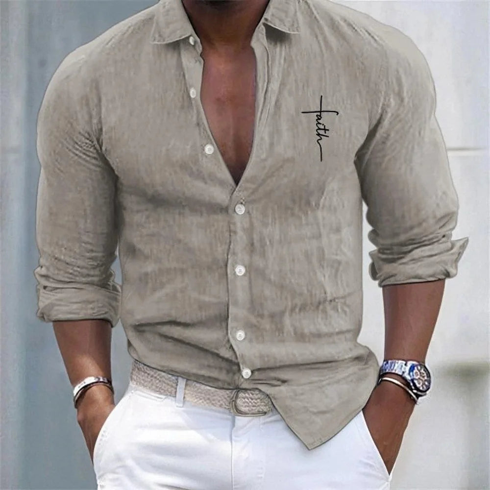 Men's Linen Shirt Casual Shirt Vacation Hawaiian Long Sleeve Lapel Spring and Autumn Clothing Apparel Button Shirt XS-6XL