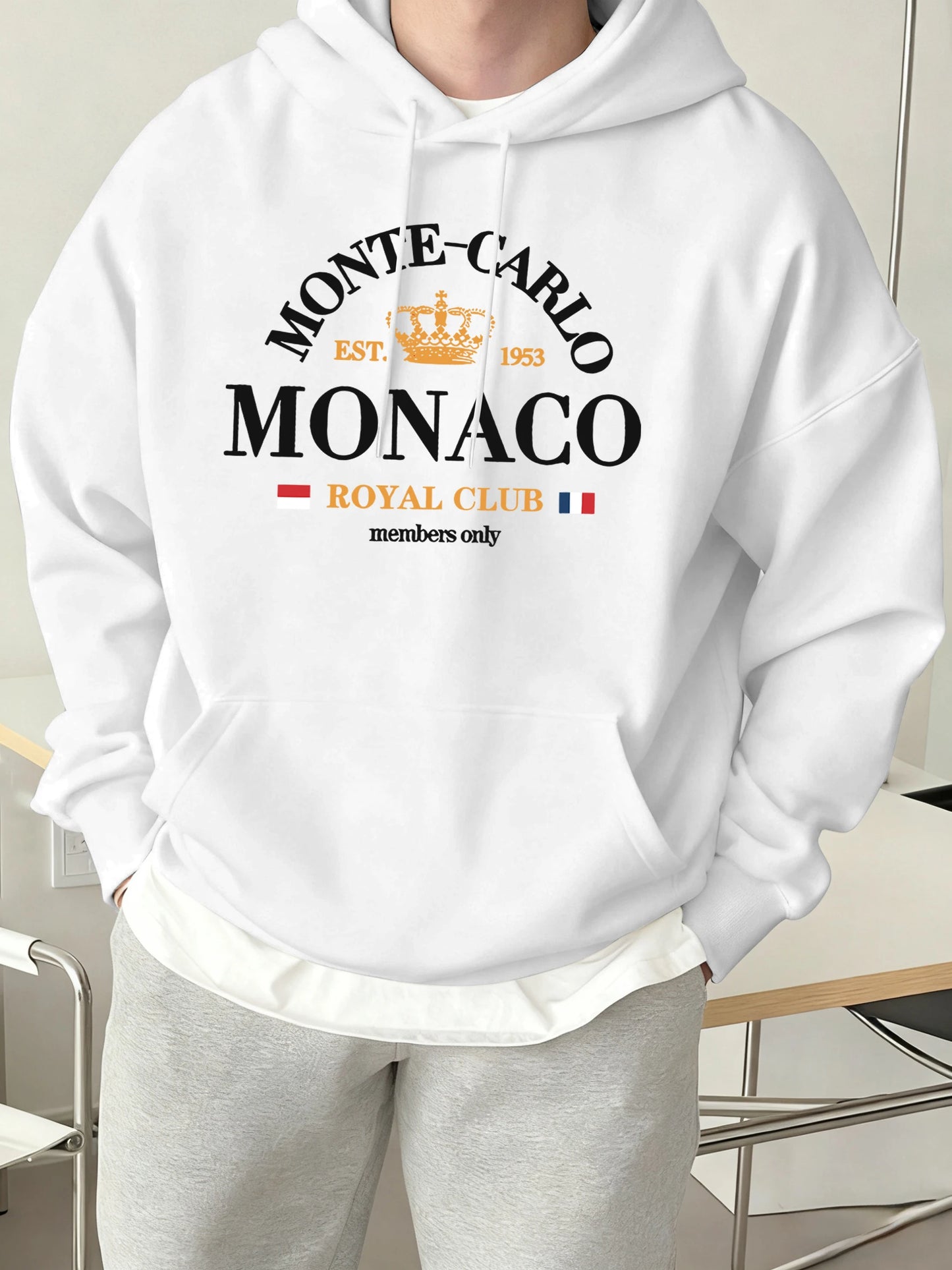 Men's hooded sweatshirt with Monte-Carlo Monaco print.