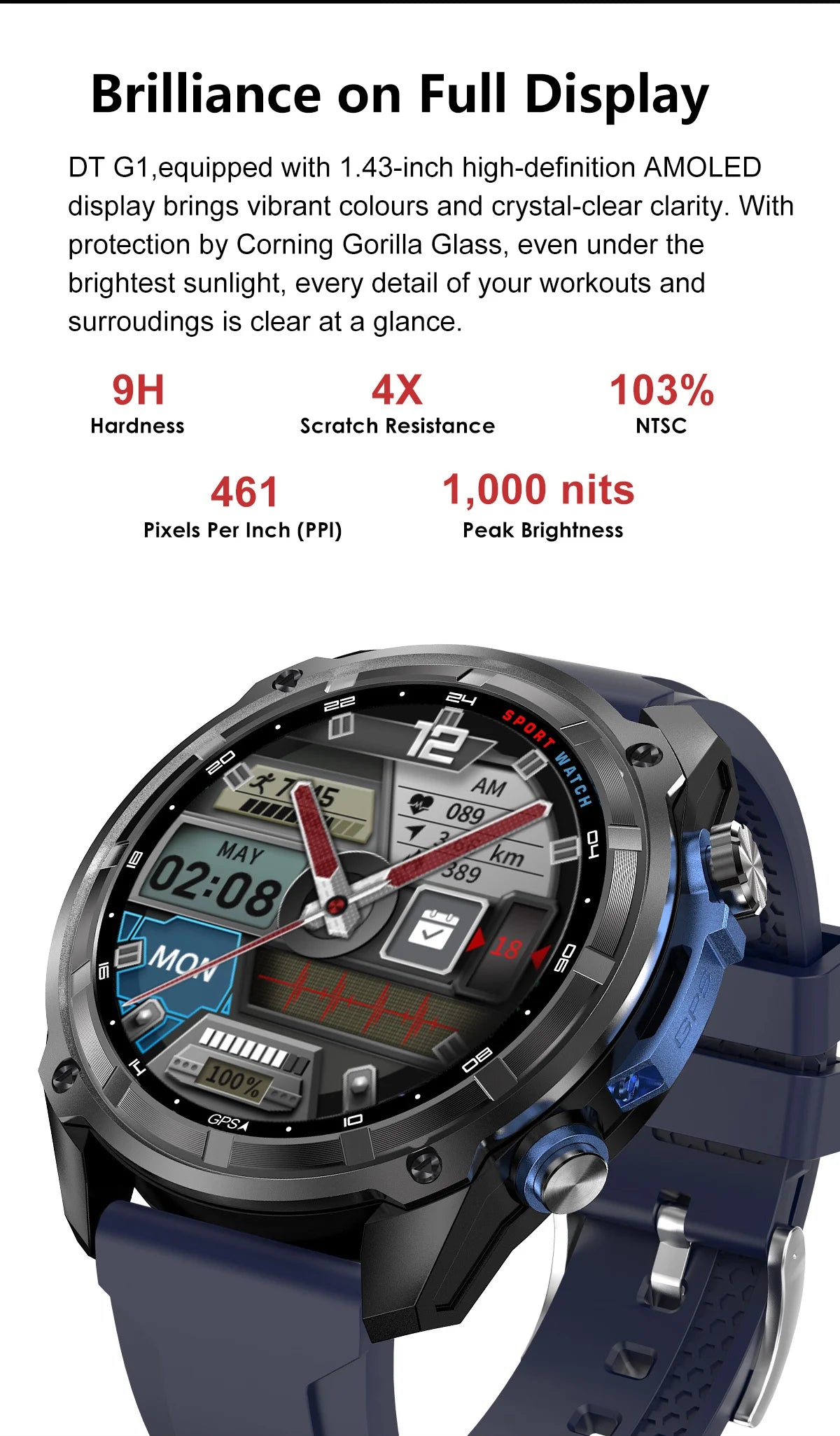 GPS Offline Map 1000mAh Battery Smart Watch Built in Swim 200+ Sports Clock 10ATM Waterproof 4GB Outdoors Military Watches