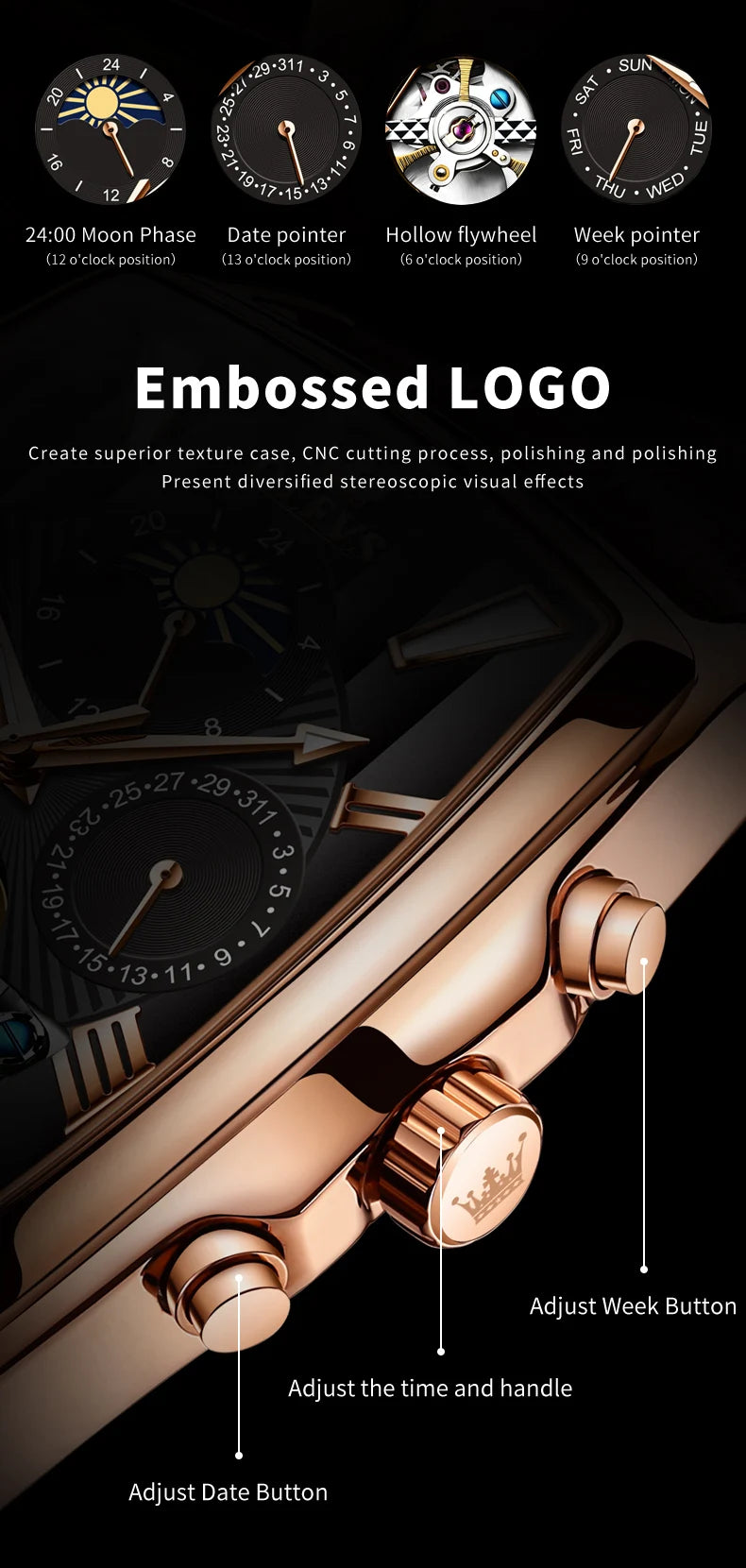 Relógios masculinos OLEVS relógio mecânico automático Tourbillon, relógio esportivo, relógio de pulso casual de negócios retrô em couro, relógios masculinos