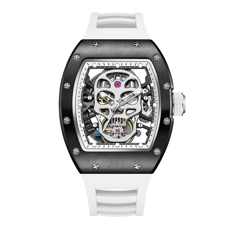 Design Automatic Skeleton Watch Mechanical Movement Waterproof Tonneau Wristwatch with Silicon Strap Sports Casual 2025
