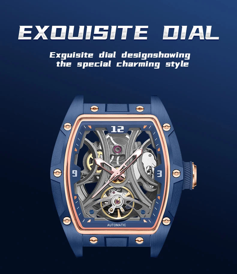 MEGIR Sports Style Automatic Mechanical Watch for Men Full Hollow Transparent Dial Design Stainless Steel Case Silicone Strap