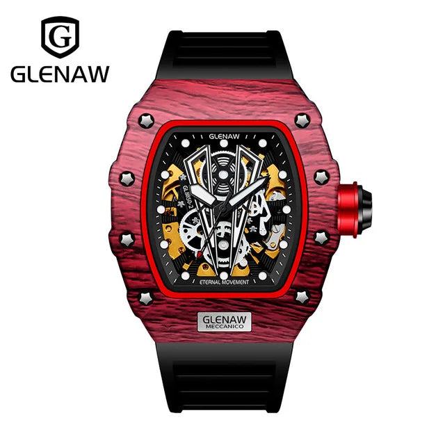 GLENAW Brand Automatic Mechanical Watch Men Casual Sport Rubber Strap Wristwatch Luminous Waterproof Mechanical Watches Relogio