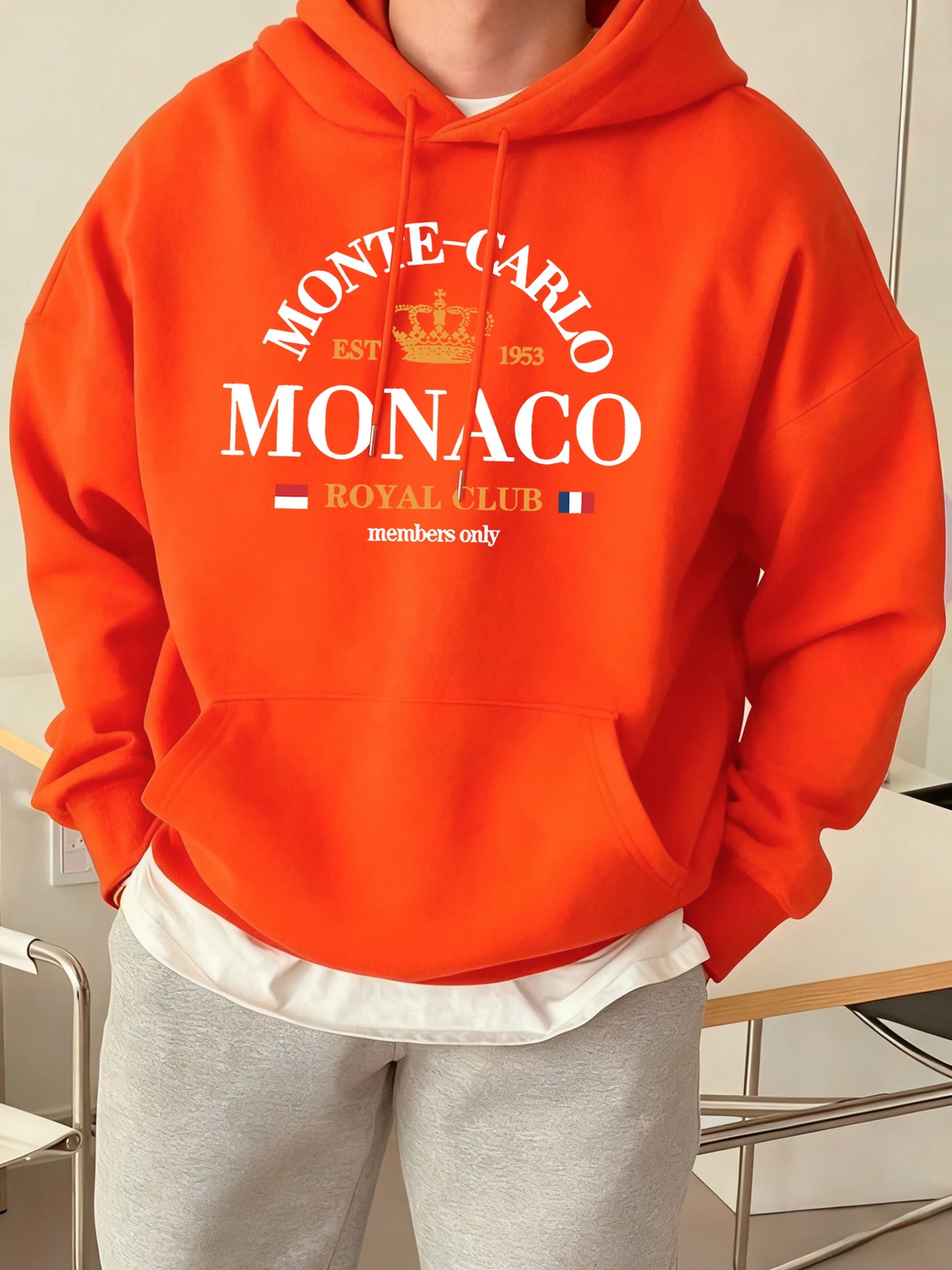 Men's hooded sweatshirt with Monte-Carlo Monaco print.