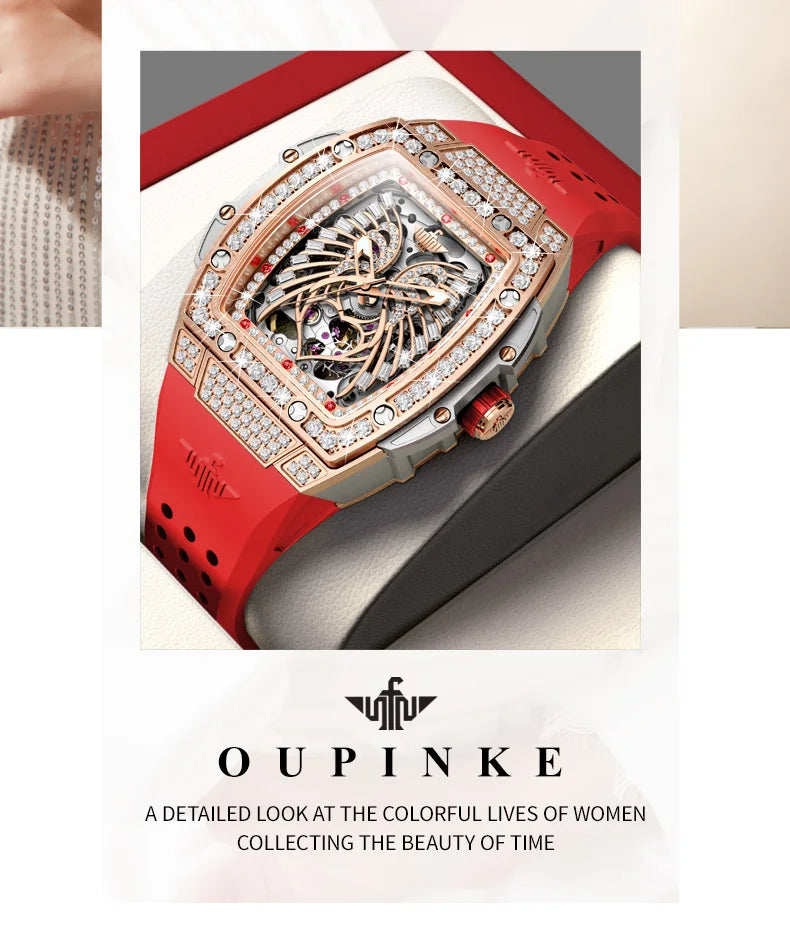 OUPINKE Watch 3225 Women Imported Movement Mechanical Watch Luxury Elegant Diamond Butterfly Skeleton Women Watch Gift Versatile