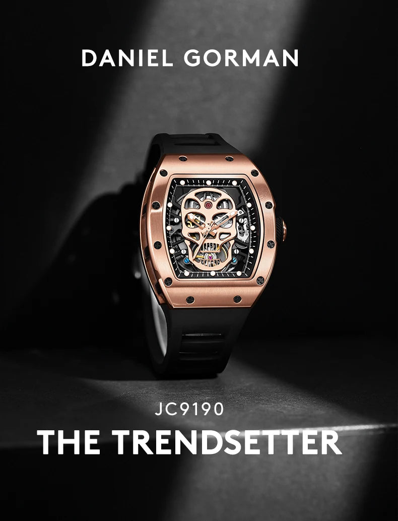 Design Automatic Skeleton Watch Mechanical Movement Waterproof Tonneau Wristwatch with Silicon Strap Sports Casual 2025