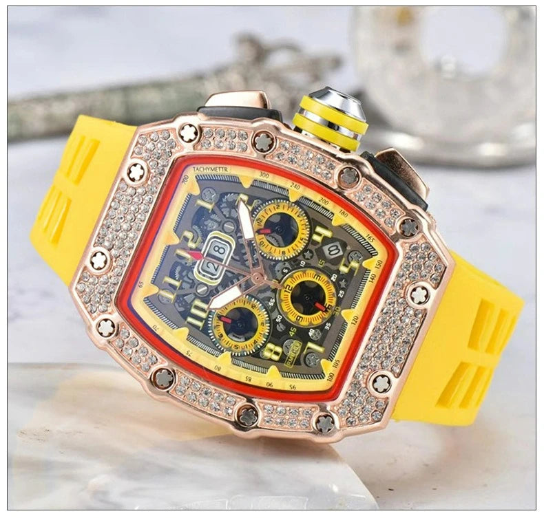 Relógio De Quartzo Fashion Multifuncional Com Movimento De Liga PU Strap Pequeno Três-Pontos HENGBOLONG Para Negócios