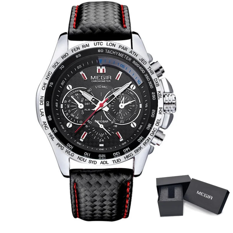 MEGIR 1010 Hot Men's Watch Original Luxury Fashion Brand Sport Clock Leather Strap Business Quartz Wrist Watches for Men Casual