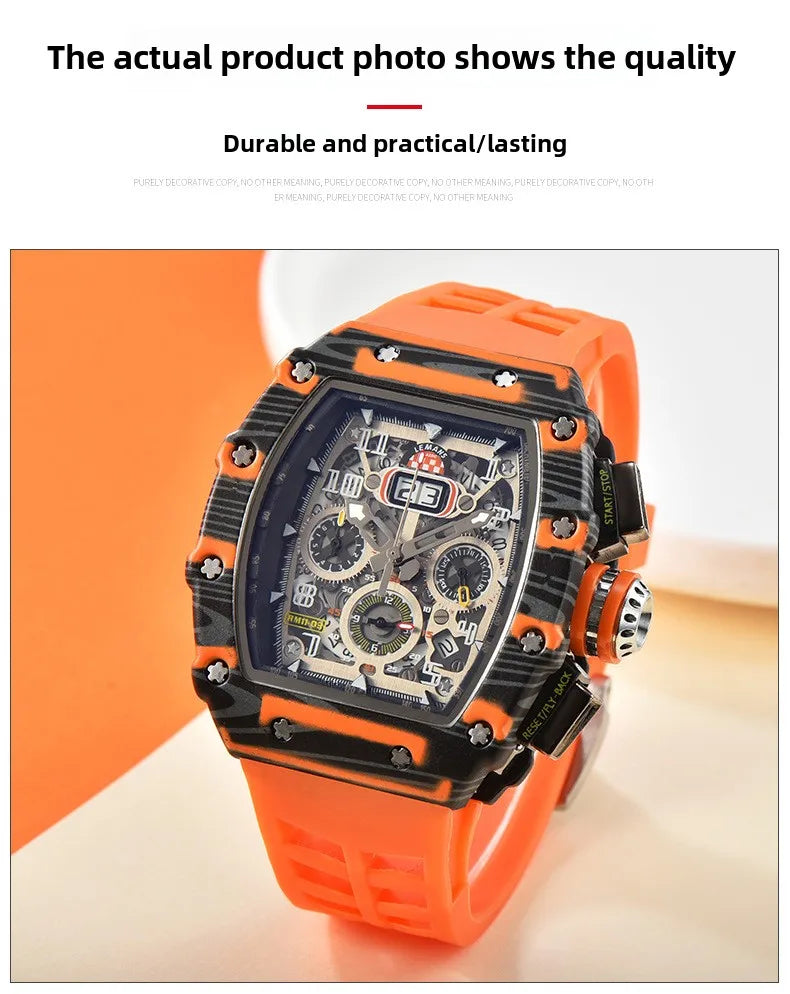 New generation sports hollow design business watch modern sports machinery wind quartz small three-disc craft watch