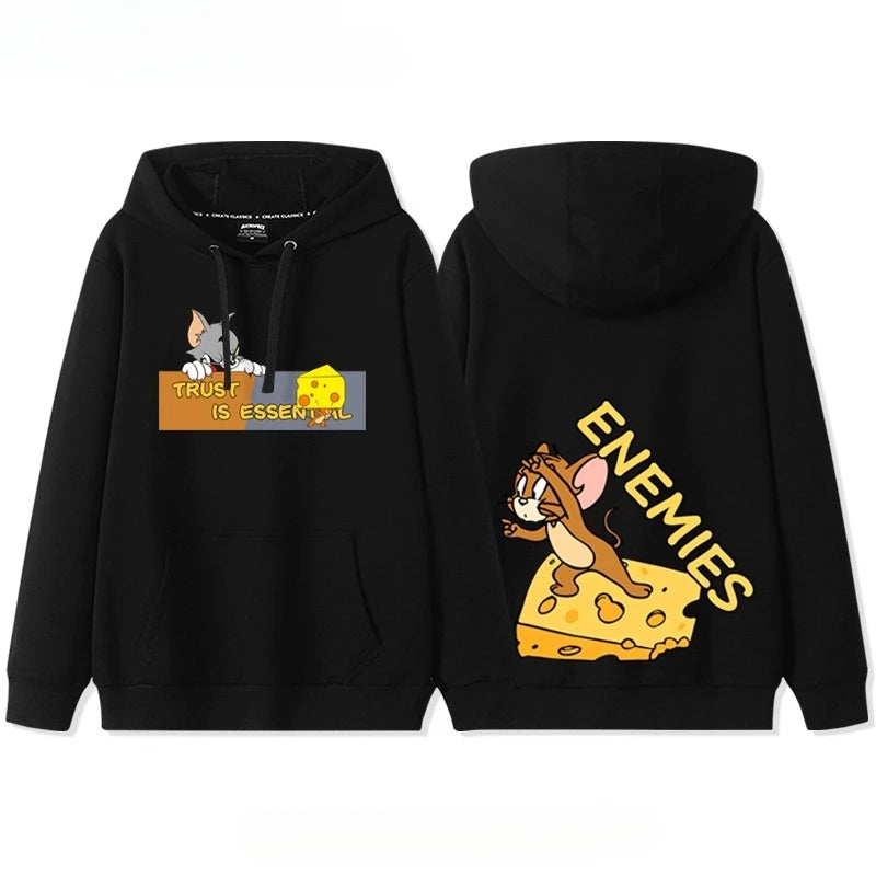New hooded sweater for couples with Tom and Jerry print.