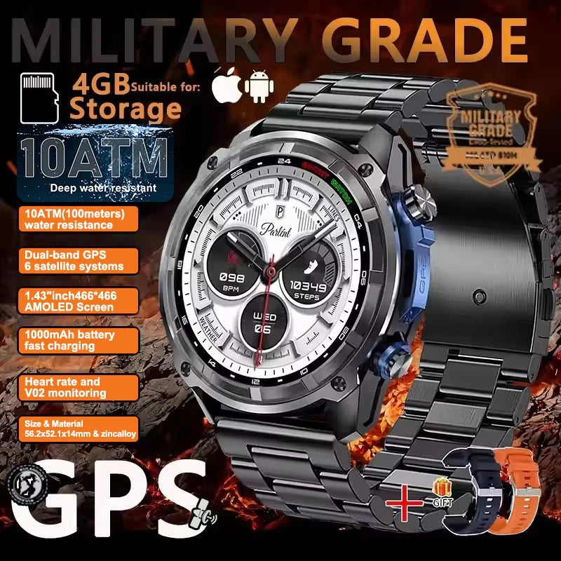 GPS Offline Map 1000mAh Battery Smart Watch Built in Swim 200+ Sports Clock 10ATM Waterproof 4GB Outdoors Military Watches