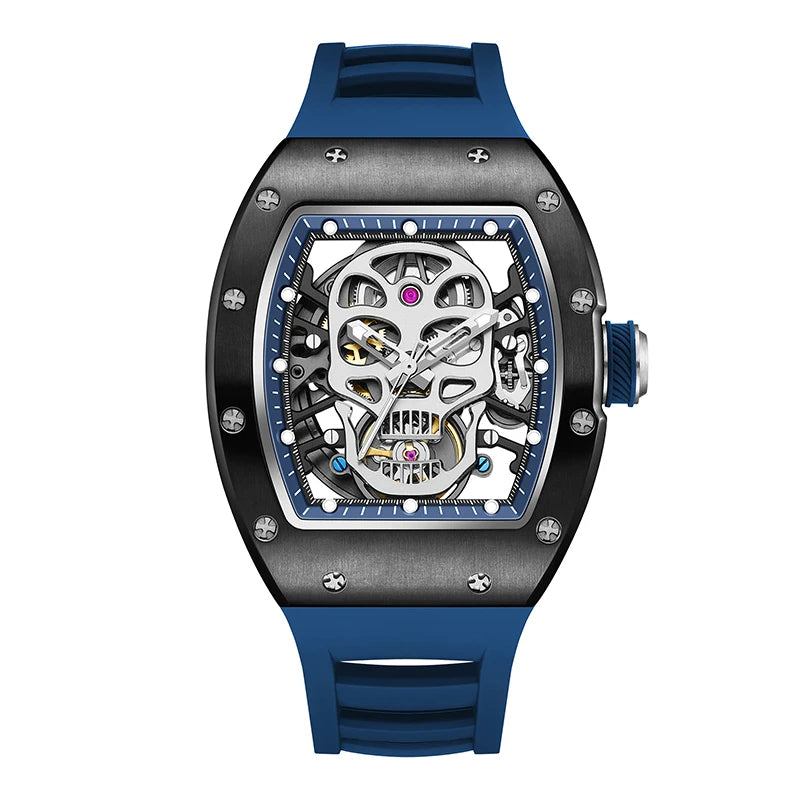 Design Automatic Skeleton Watch Mechanical Movement Waterproof Tonneau Wristwatch with Silicon Strap Sports Casual 2025