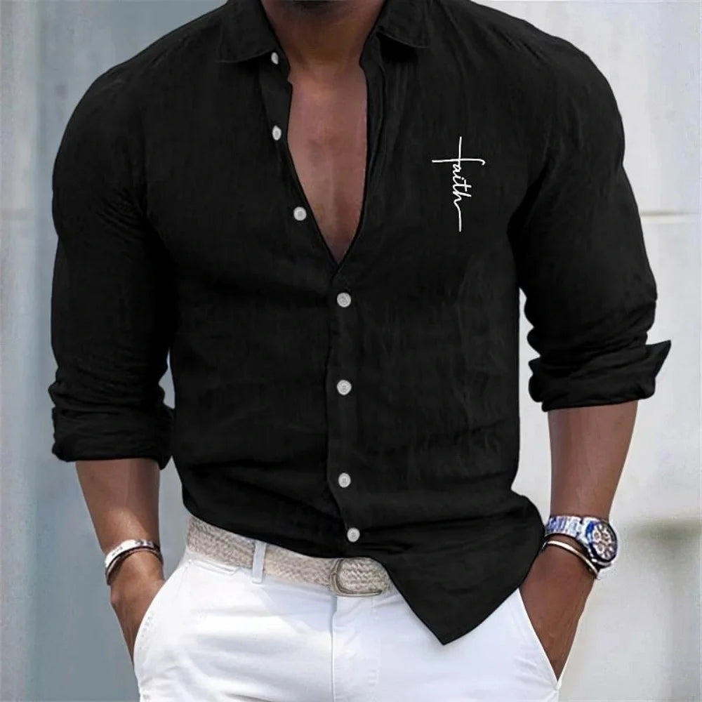 Men's Linen Shirt Casual Shirt Vacation Hawaiian Long Sleeve Lapel Spring and Autumn Clothing Apparel Button Shirt XS-6XL