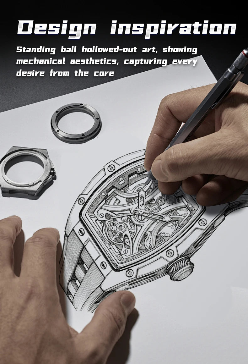 MEGIR Sports Style Automatic Mechanical Watch for Men Full Hollow Transparent Dial Design Stainless Steel Case Silicone Strap