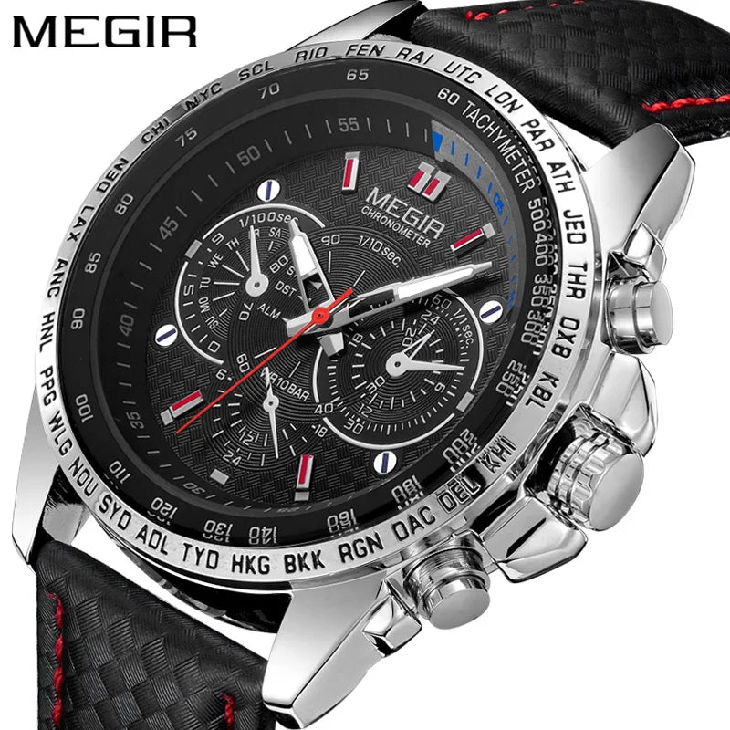 MEGIR 1010 Hot Men's Watch Original Luxury Fashion Brand Sport Clock Leather Strap Business Quartz Wrist Watches for Men Casual