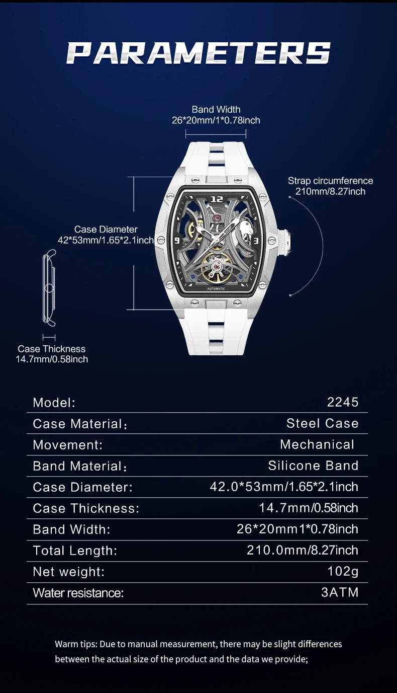 MEGIR Sports Style Automatic Mechanical Watch for Men Full Hollow Transparent Dial Design Stainless Steel Case Silicone Strap