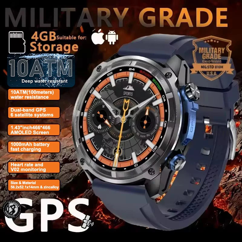 GPS Offline Map 1000mAh Battery Smart Watch Built in Swim 200+ Sports Clock 10ATM Waterproof 4GB Outdoors Military Watches