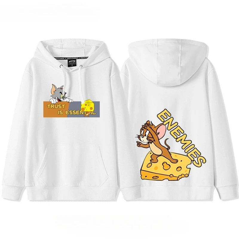 New hooded sweater for couples with Tom and Jerry print.