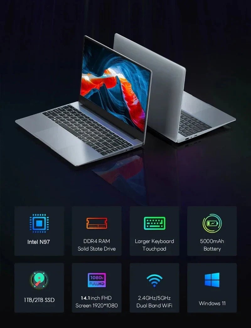 Portátil 14.1" HD | Intel N97 | 32GB RAM + 2TB SSD | Windows 11.