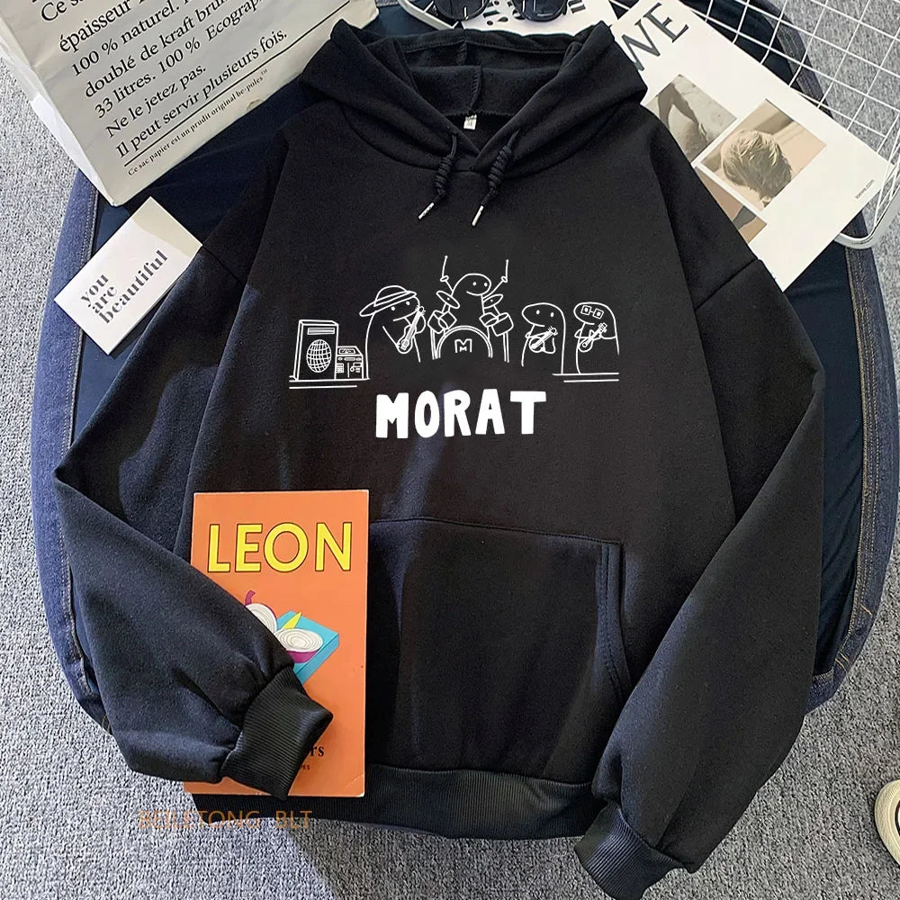 Morat Music Group hoodie, graphic print, hip hop style, comfortable, unisex.
