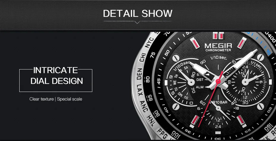 MEGIR 1010 Hot Men's Watch Original Luxury Fashion Brand Sport Clock Leather Strap Business Quartz Wrist Watches for Men Casual