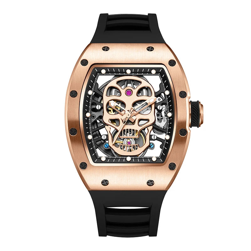 Design Automatic Skeleton Watch Mechanical Movement Waterproof Tonneau Wristwatch with Silicon Strap Sports Casual 2025