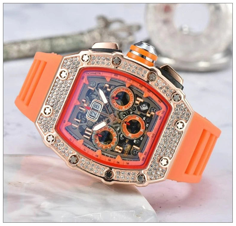 Relógio De Quartzo Fashion Multifuncional Com Movimento De Liga PU Strap Pequeno Três-Pontos HENGBOLONG Para Negócios