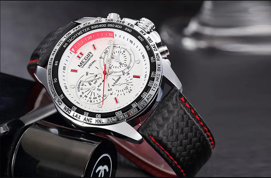 MEGIR 1010 Hot Men's Watch Original Luxury Fashion Brand Sport Clock Leather Strap Business Quartz Wrist Watches for Men Casual