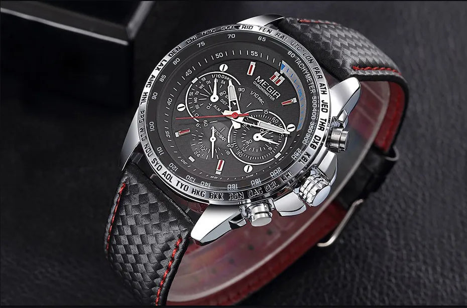 MEGIR 1010 Hot Men's Watch Original Luxury Fashion Brand Sport Clock Leather Strap Business Quartz Wrist Watches for Men Casual