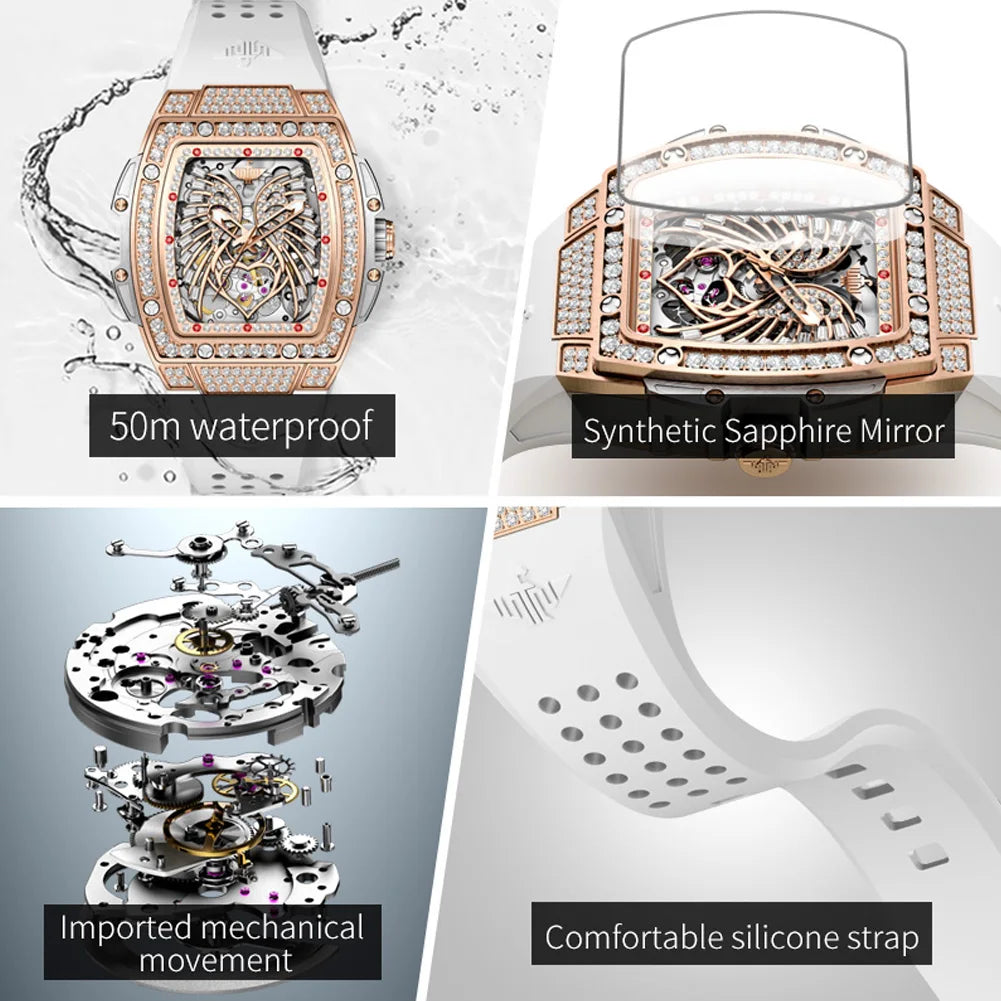 OUPINKE Watch 3225 Women Imported Movement Mechanical Watch Luxury Elegant Diamond Butterfly Skeleton Women Watch Gift Versatile