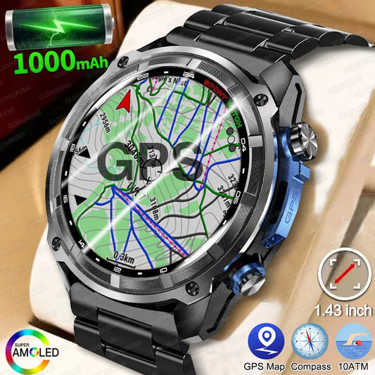 GPS Offline Map 1000mAh Battery Smart Watch Built in Swim 200+ Sports Clock 10ATM Waterproof 4GB Outdoors Military Watches