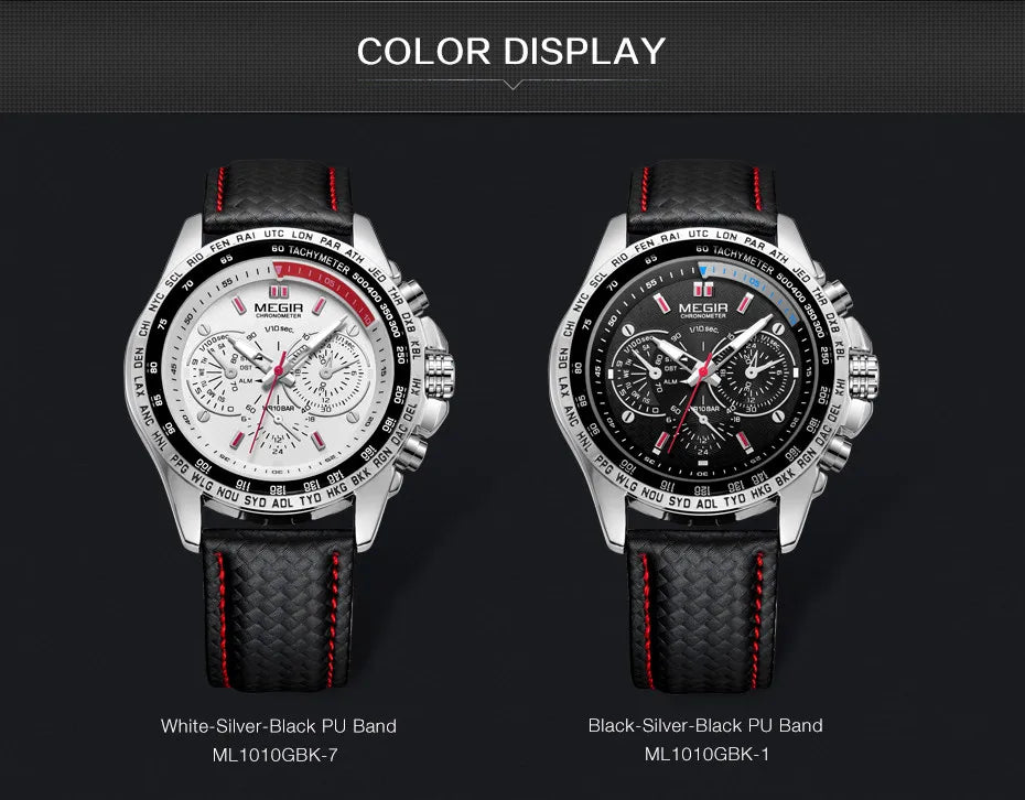 MEGIR 1010 Hot Men's Watch Original Luxury Fashion Brand Sport Clock Leather Strap Business Quartz Wrist Watches for Men Casual