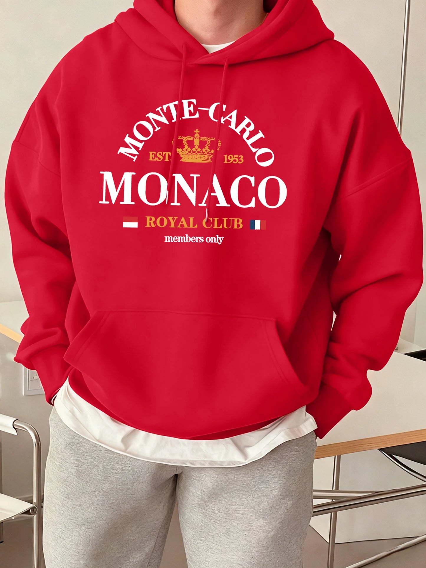 Men's hooded sweatshirt with Monte-Carlo Monaco print.